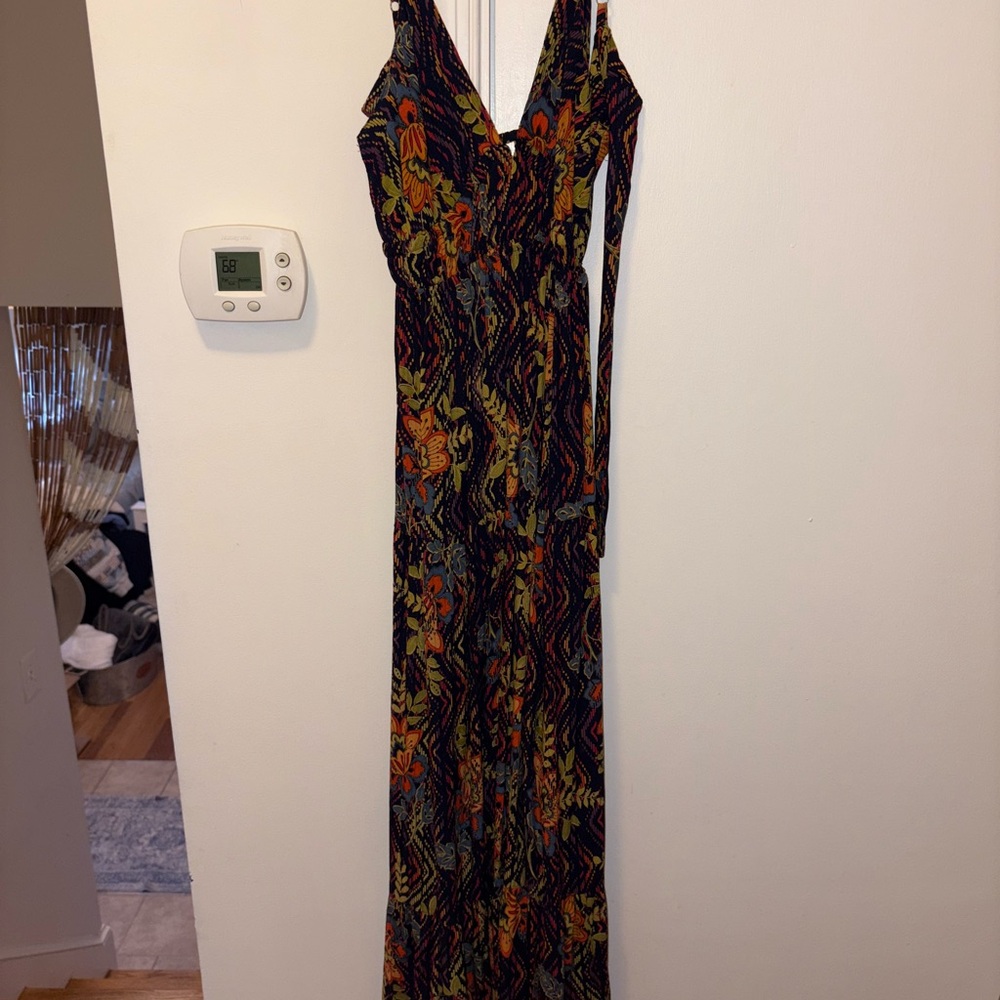 Nostalgia Black and Orange Patterned Maxi Dress